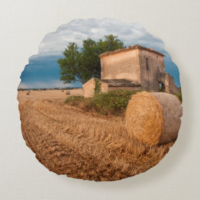 Cojín Redondo Hay bale en el campo de la Provenza (Anverso)