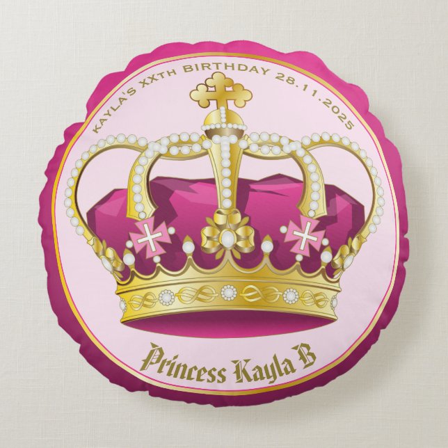 Cojín Redondo Haz Girar tus propias Perlas De La Corona Rosa De  (Anverso)