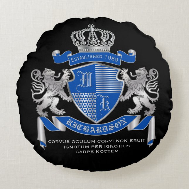 Cojín Redondo Haz que tu propio escudo de armas sea blanco de le (Anverso)