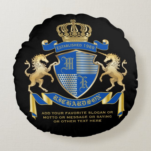 Cojín Redondo Haz tu propio emblema azul del escudo de armas de  (Anverso)