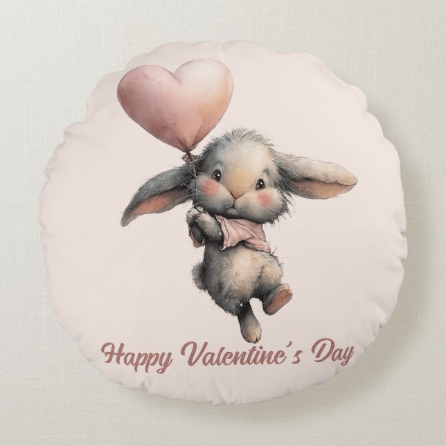Cojín Redondo Heart Balloon Bunny for Valentines (Anverso)