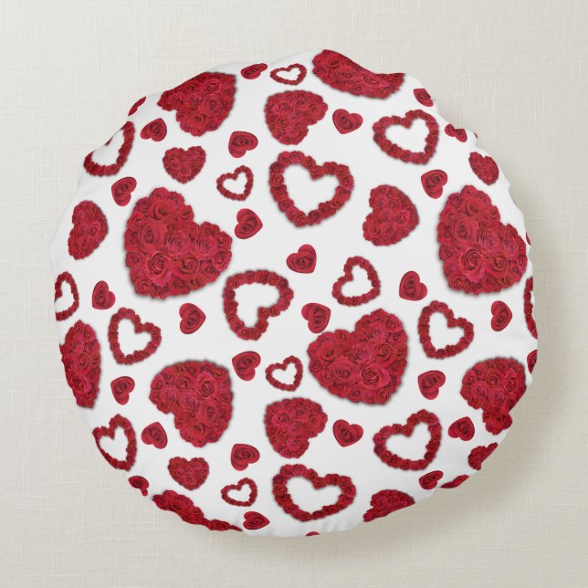 Cojín Redondo Hearts Red Roses Pattern Minimalist (Reverso)