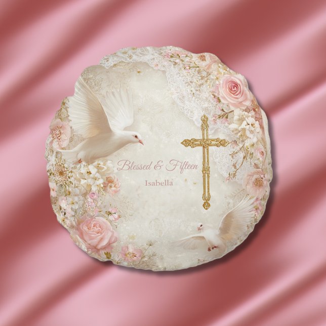 Cojín Redondo Heaveny Rubor & Gold Quince, personalizado (Subido por el creador)