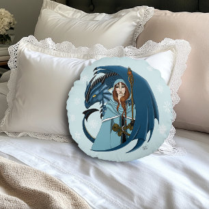 Cojín Redondo Hechicera del Dragón Azul Copos de Nieve
