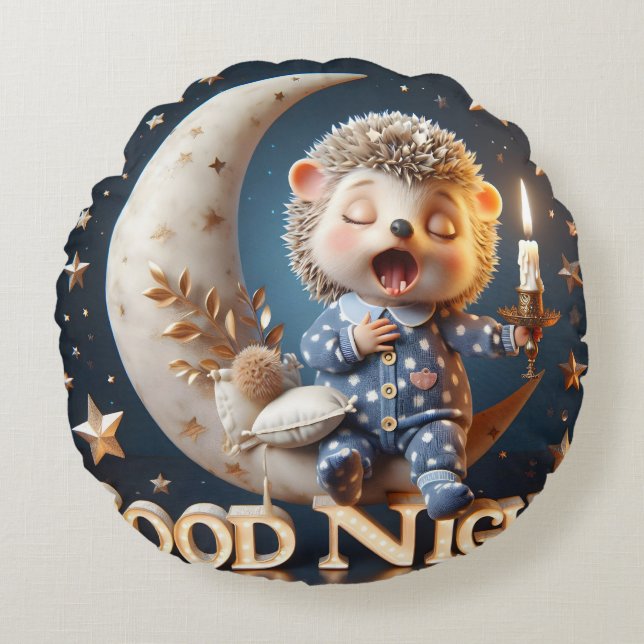 Cojín Redondo Hedgehog con una vela, colección de Natasha Us (Anverso)