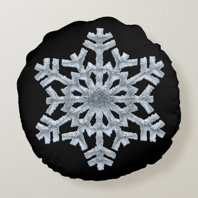 Cojín Redondo Helada helada Navidad con copo de nieve en negro c (Reverso)