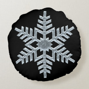 Cojín Redondo Helada helada Navidad con copo de nieve en negro c