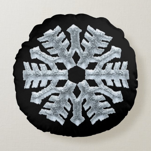 Cojín Redondo Helada helada Navidad con copo de nieve en negro c (Anverso)