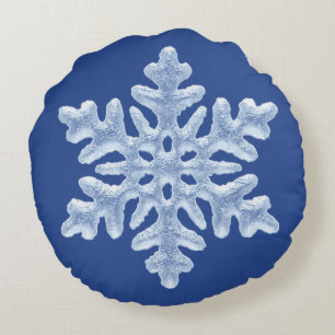 Cojín Redondo Helado heló Navidades con copo de nieve en azul pr