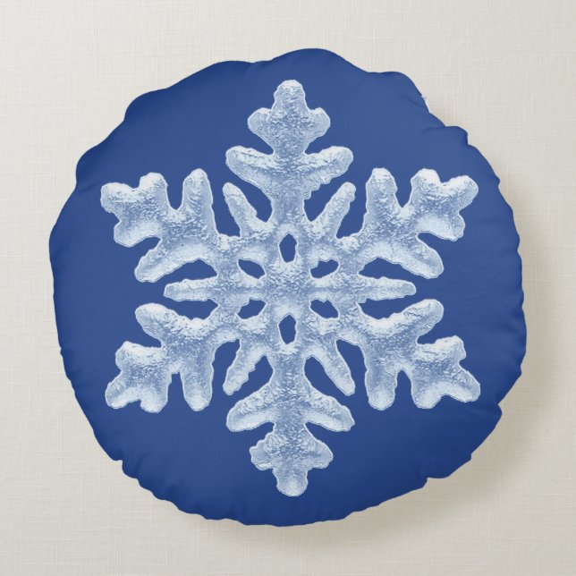 Cojín Redondo Helado heló Navidades con copo de nieve en azul pr (Reverso)