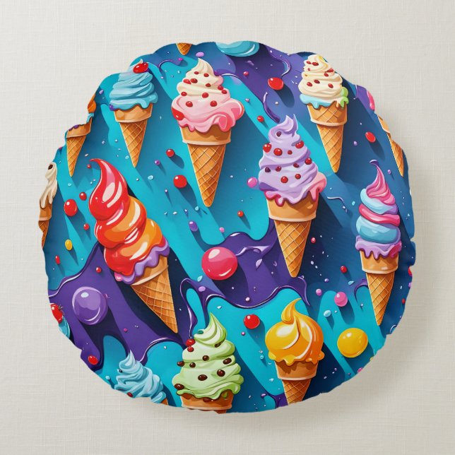 Cojín Redondo Helados Arte Colorido  (Anverso)
