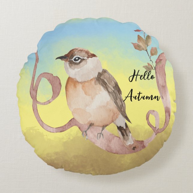 Cojín Redondo Hello Autumn Bird (Anverso)