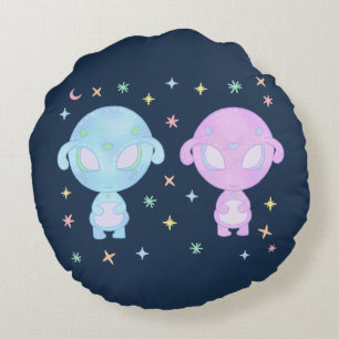 Cojín Redondo Hermanas Gemelas Alien Pasel Arte Kawaii Cósmico