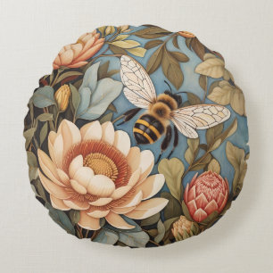 Cojín Redondo Hermosa Abeja Jardín Con Flores Protíneas