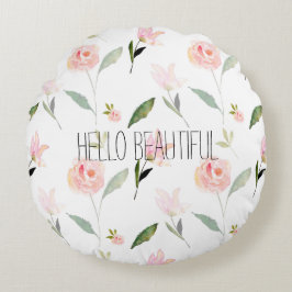 Cojín Redondo Hermosa acuarela floral Rubor rosa
