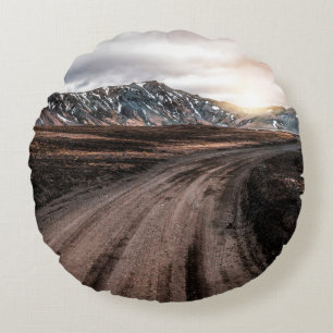 Cojín Redondo Hermosa carretera de polvo de grava Landmanalaugar
