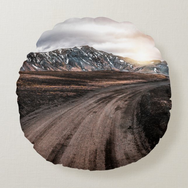 Cojín Redondo Hermosa carretera de polvo de grava Landmanalaugar (Anverso)