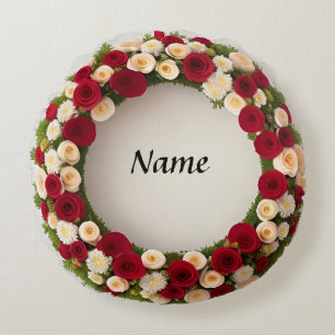 Cojín Redondo Hermosa Corona Floral con Flores Coloridas