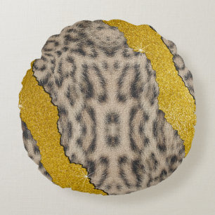 Cojín Redondo Hermosa estampa de animal de cuero de leopardo de