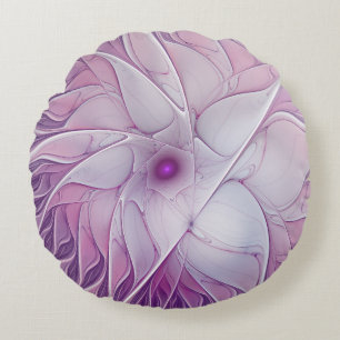 Cojín Redondo Hermosa Flor Rosa Arte Fractal Abstracto Moderno
