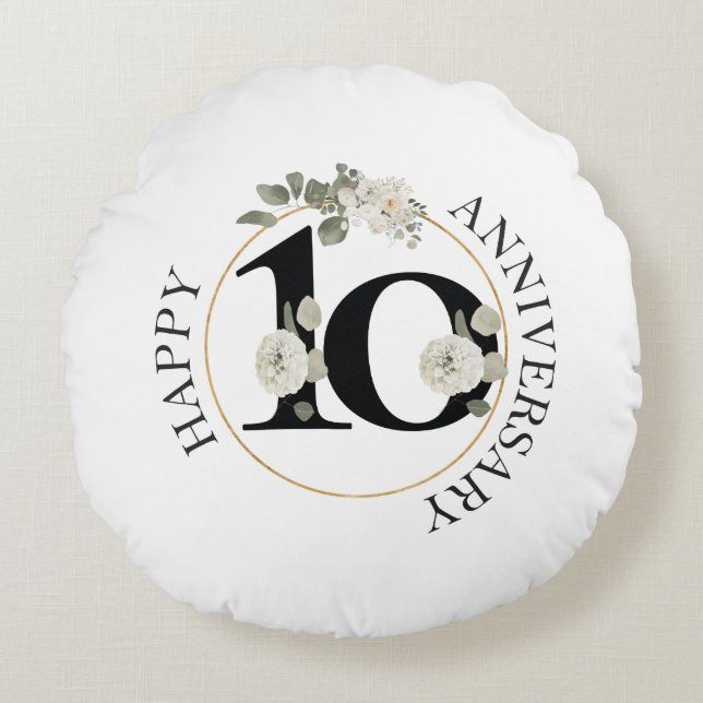 Cojín Redondo Hermosa Floral 10° ANIVERSARIO (Anverso)