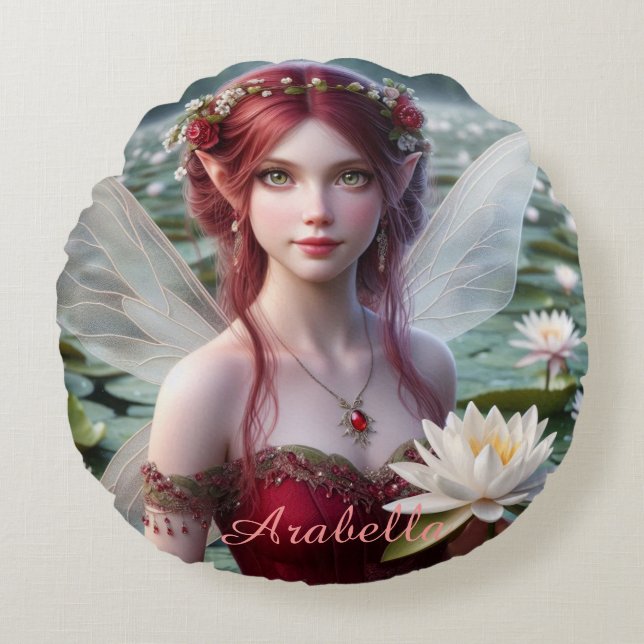 Cojín Redondo Hermosa lechera de julio en los lirios de agua (Anverso)