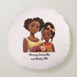 Cojín Redondo Hermosa madre y hija negra (22)