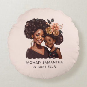 Cojín Redondo Hermosa mamá y hija negras (10)