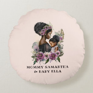 Cojín Redondo Hermosa mamá y hija negras (6)