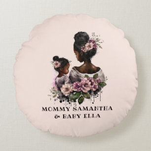 Cojín Redondo Hermosa mamá y hija negras (7)