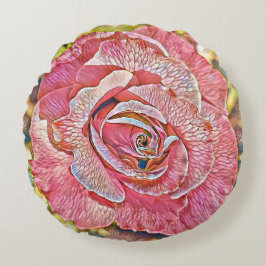 Cojín Redondo Hermosa pintura de rosa rosa de verano