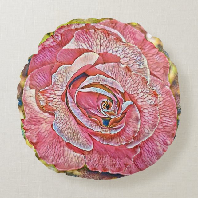 Cojín Redondo Hermosa pintura de rosa rosa de verano (Anverso)