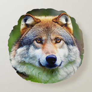 Cojín Redondo Hermosa pintura en la cabeza de Wolf