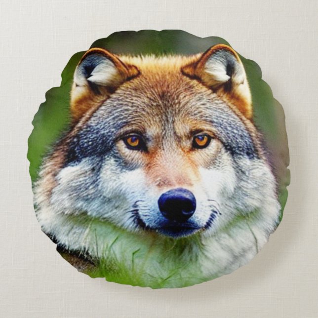 Cojín Redondo Hermosa pintura en la cabeza de Wolf (Anverso)