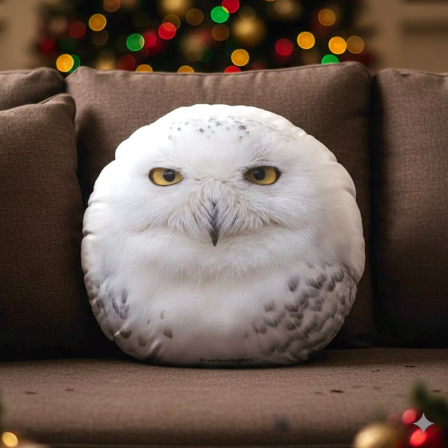 Cojín Redondo Hermosa, soñadora y serena lechuza (Snowy Owl Round Throw Pillow Cover Photo)