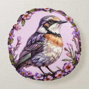 Cojín Redondo Hermosamente ilustrado pájaro