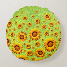 Cojín Redondo Hermosas flores amarillas en verde abstracto