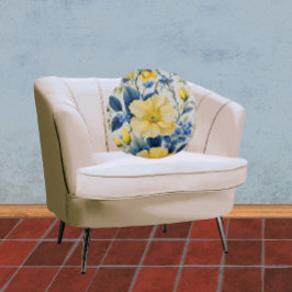 Cojín Redondo Hermosas flores amarillas y azules