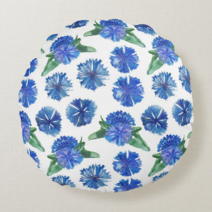 Cojín Redondo Hermosas flores azules de color agua