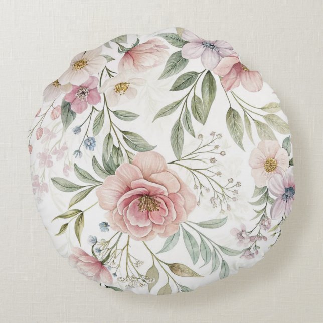 Cojín Redondo Hermosas flores con motivos rosas (Reverso)