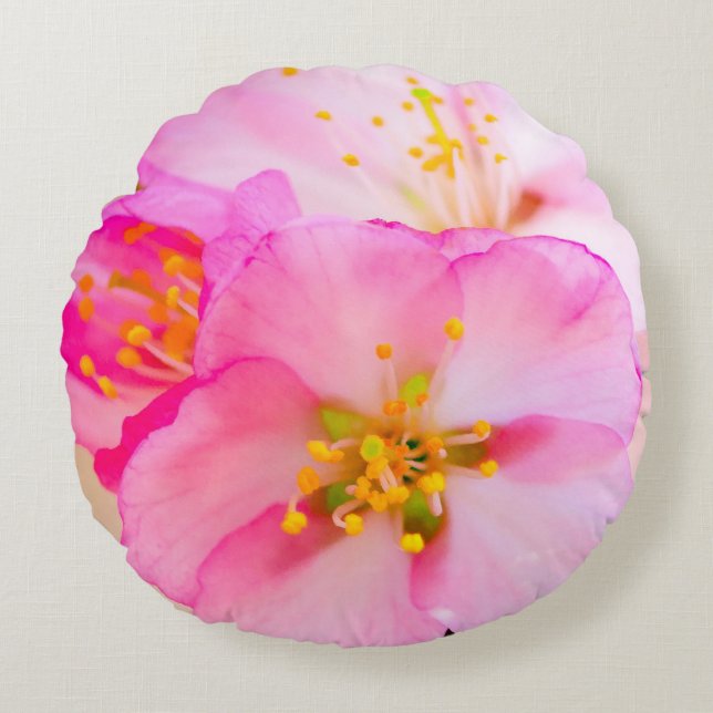 Cojín Redondo Hermosas flores de cerezo de Sakura (Anverso)