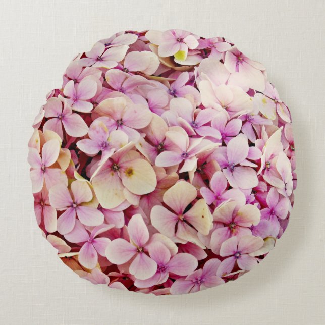 Cojín Redondo Hermosas flores de Hydrangea (Anverso)