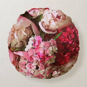 Cojín Redondo Hermosas flores de verano. Bouquet de peones rosad