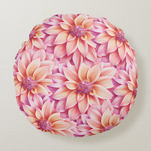Cojín Redondo Hermosas flores Enormes Petales (Anverso)