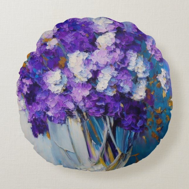 Cojín Redondo Hermosas flores moradas vintage (Anverso)