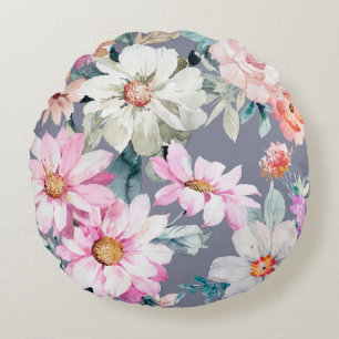 Cojín Redondo Hermosas flores y hojas arte pintado, flor, abdomi