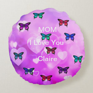 Cojín Redondo Hermosas mariposas y corazones