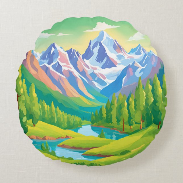 Cojín Redondo Hermosas montañas (Anverso)