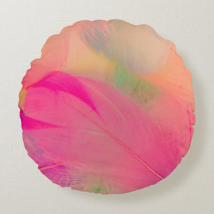 Cojín Redondo Hermosas plumas abstractas púrpura y azul en whid