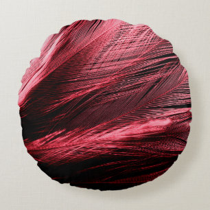 Cojín Redondo Hermosas plumas rojas abstractas sobre fondo oscur